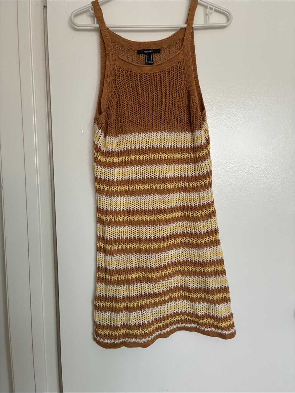 Sleeveless Striped Knit Tank Sweater Dress - Brown/White - Unknown Brand